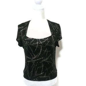 1980's RONNI NICOLE Ouida Black Silver Gold Top MP